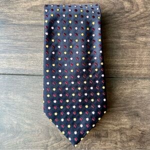 Canali Italy 100% Silk Tie - Navy Blue Multicolored Polka Dot - Designer Necktie
